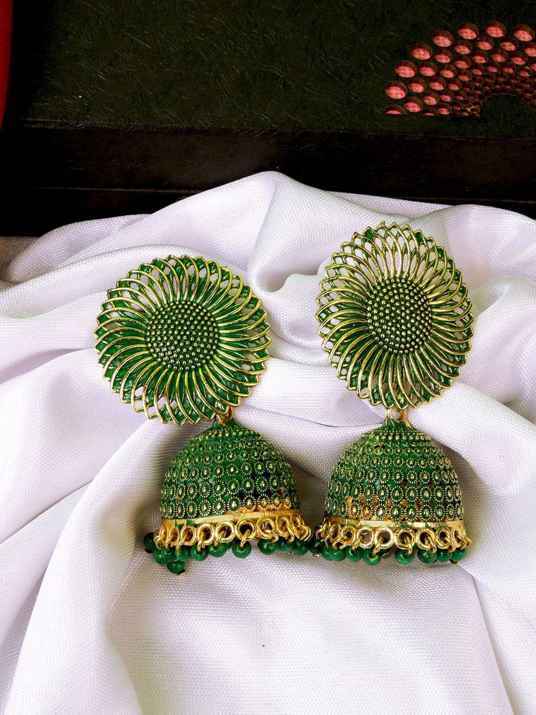 fashion frill green contemporary jhumkas earrings