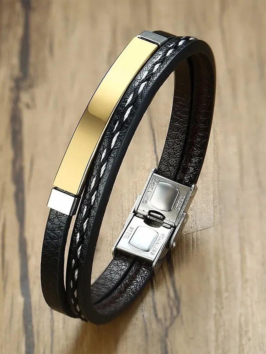 fashion frill men leather gold plated wraparound bracelet