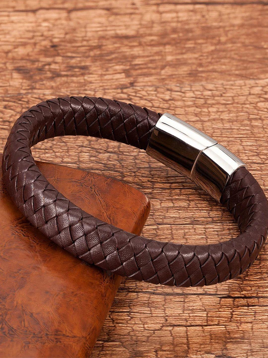 fashion frill men leather silver plated wraparound bracelet