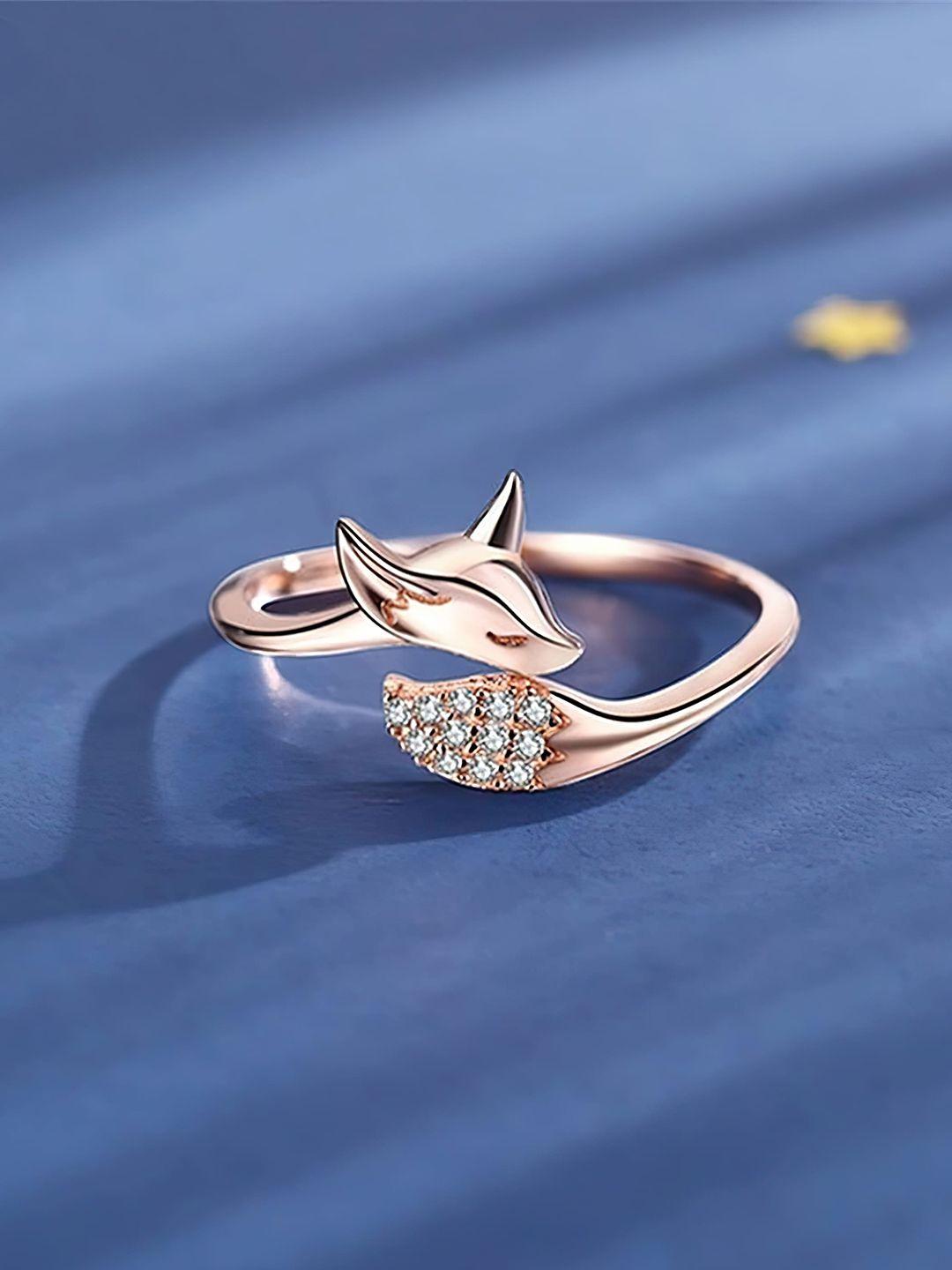 fashion frill rose gold-plated american diamond studded adjustable fox design finger ring