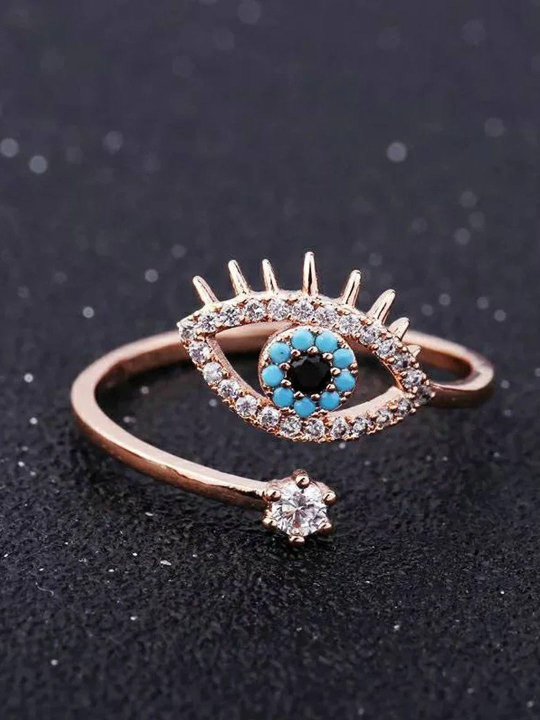 fashion frill rose gold-plated cubic zirconia studded evil eye adjustable finger ring