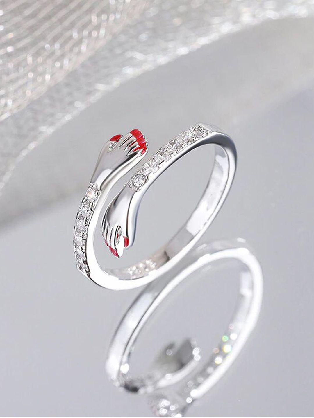 fashion frill silver-plated cz-studded adjustable hug finger ring