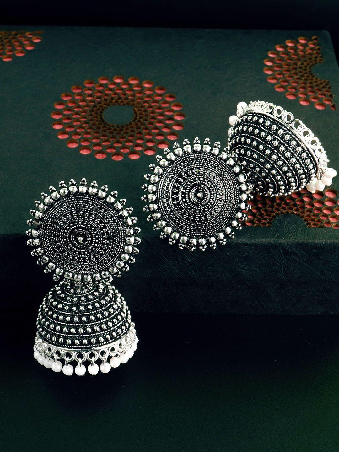 fashion frill silver-toned contemporary jhumkas earrings