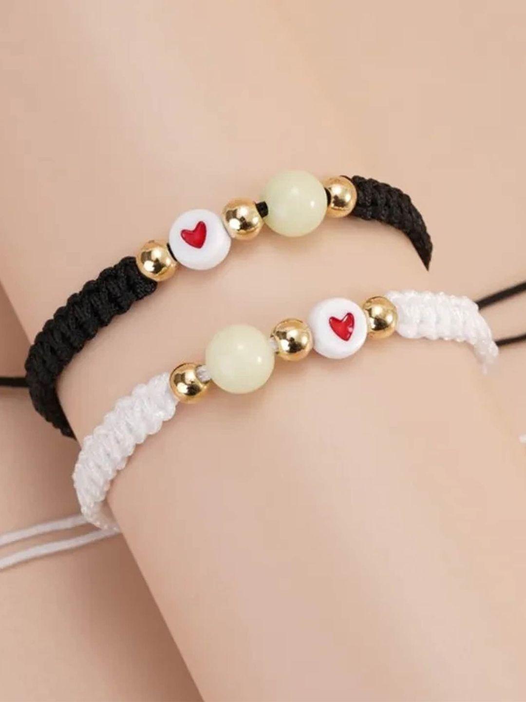 fashion frill unisex set of 2 gold-plated beaded charm bracelet