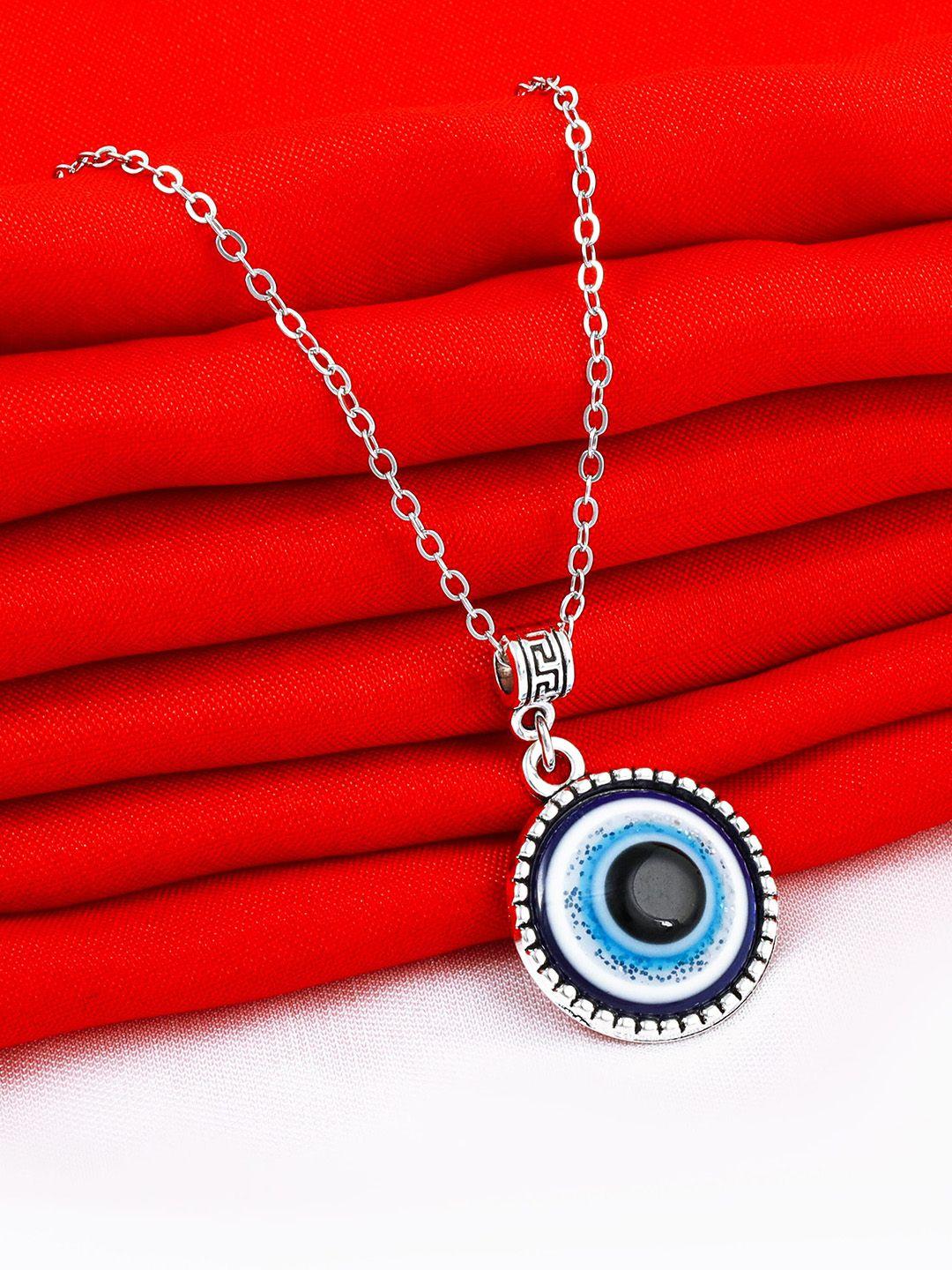 fashion frill unisex silver-toned & blue silver-plated necklace
