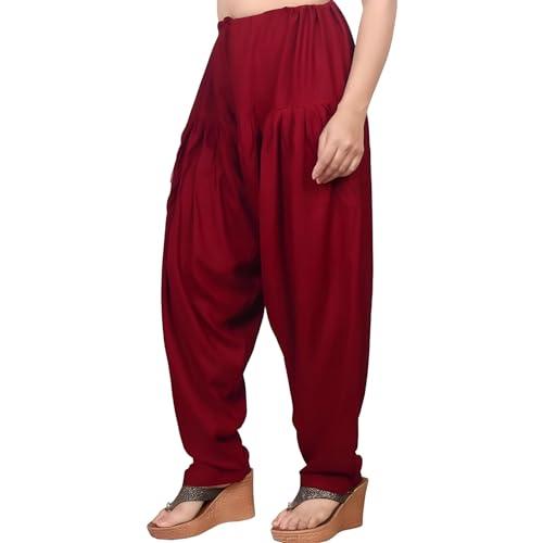 fashion gallery women's 100% pure heavy super soft 14kg rayon cotton maroon color free size full length (40 inch) waist compatible upto 30 to 42 inch patiala salwar with drawstring as closure type.