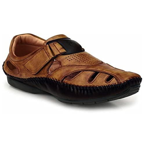 fashion victim men's 2220 tan synthetic leather sandal - 7 uk