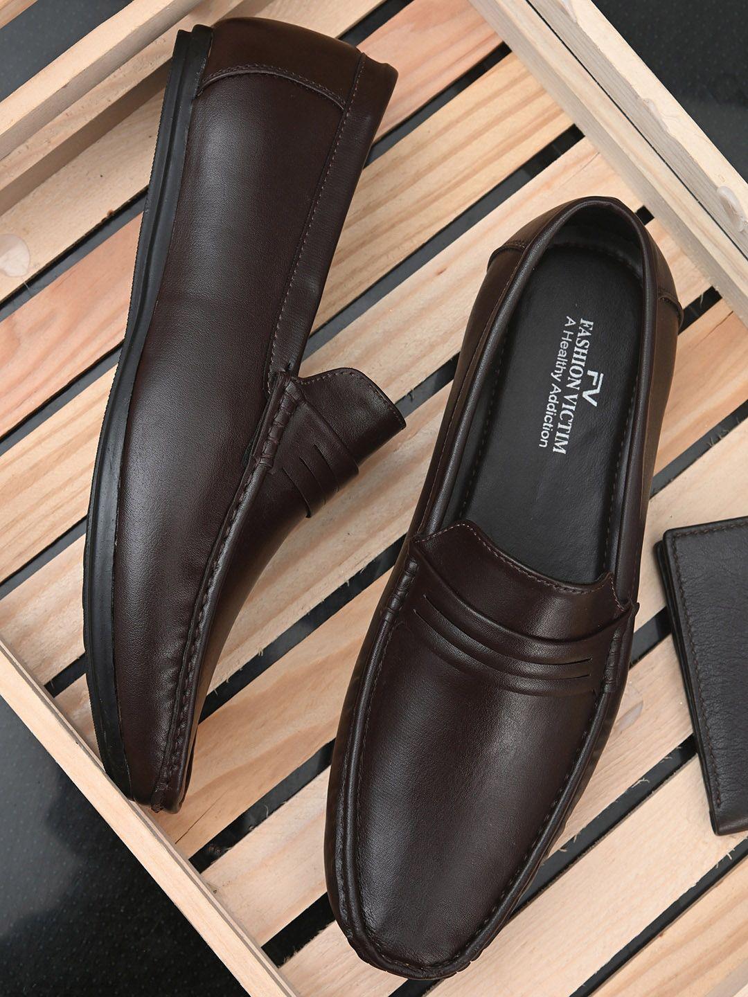 fashion victim men brown slip-on penny loafers