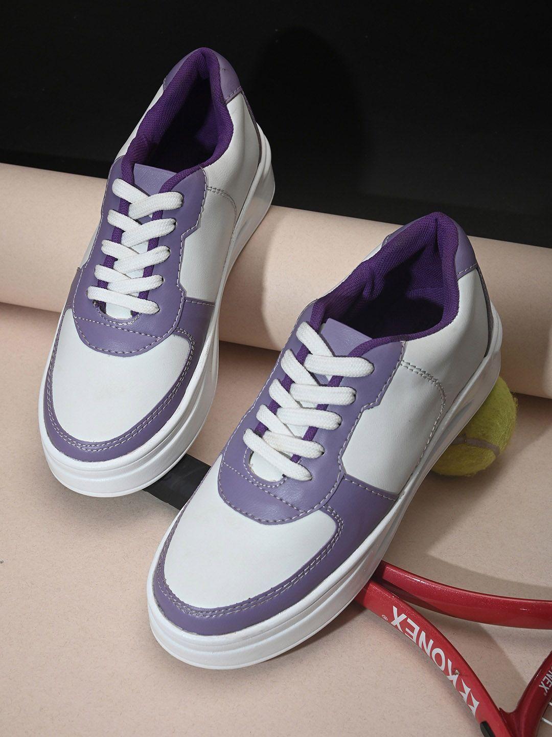 fashion victim women purple & white colourblocked sneakers