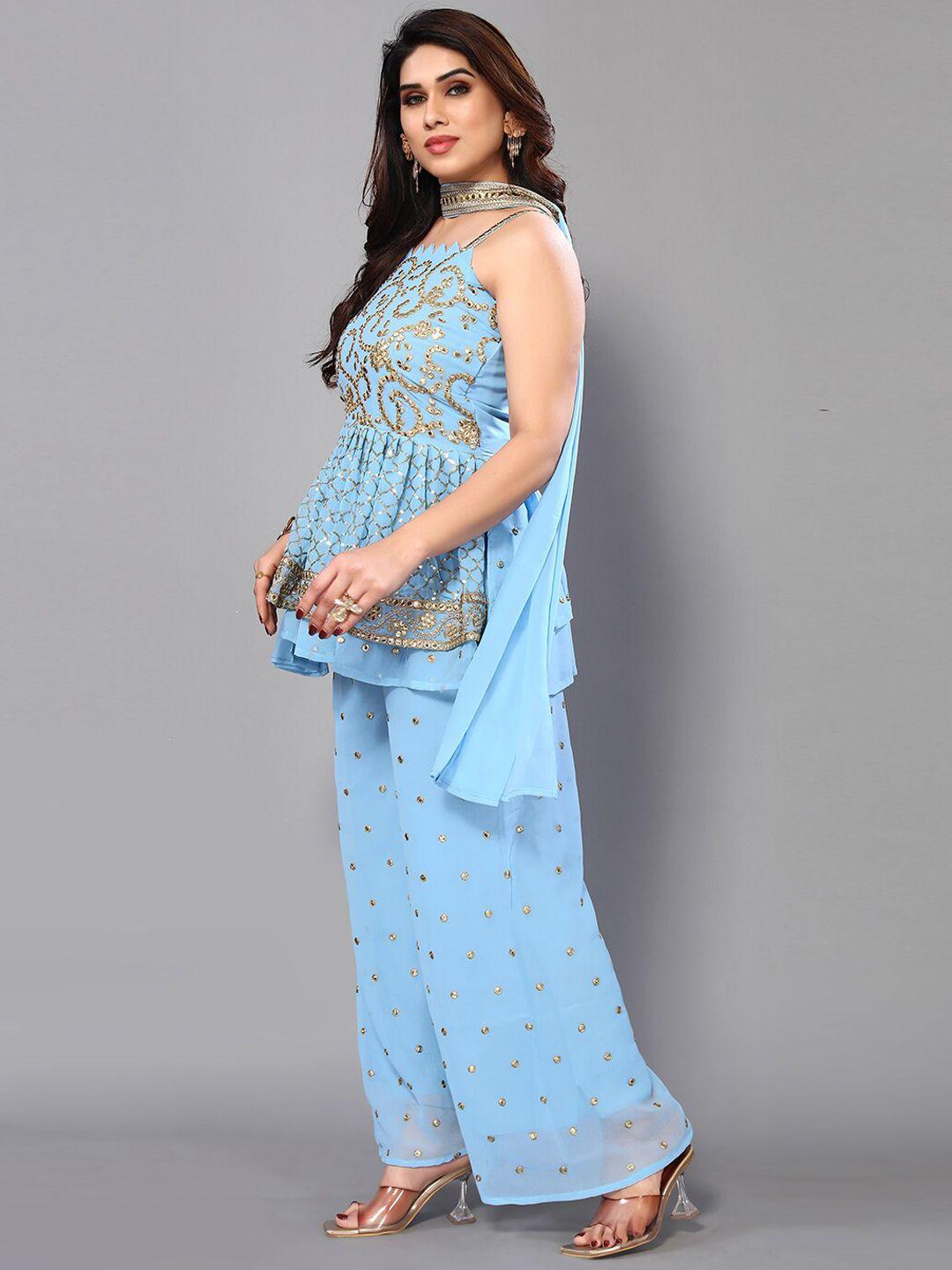 fashion you ethnic motifs embroidered sequinned kurti with palazzos & dupatta