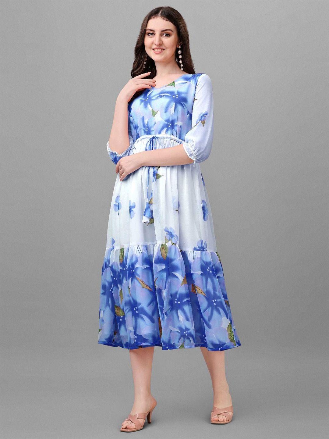 fashion2wear floral printed tie up georgette fit & flare midi dress