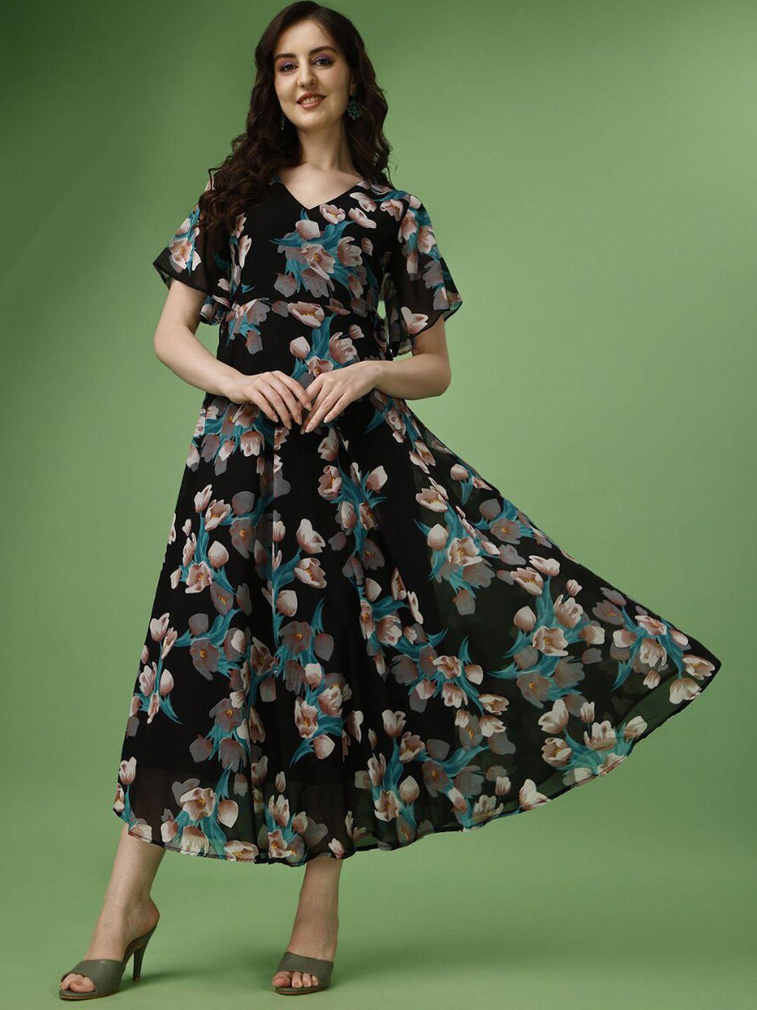 fashion2wear floral print georgette fit & flare midi dress