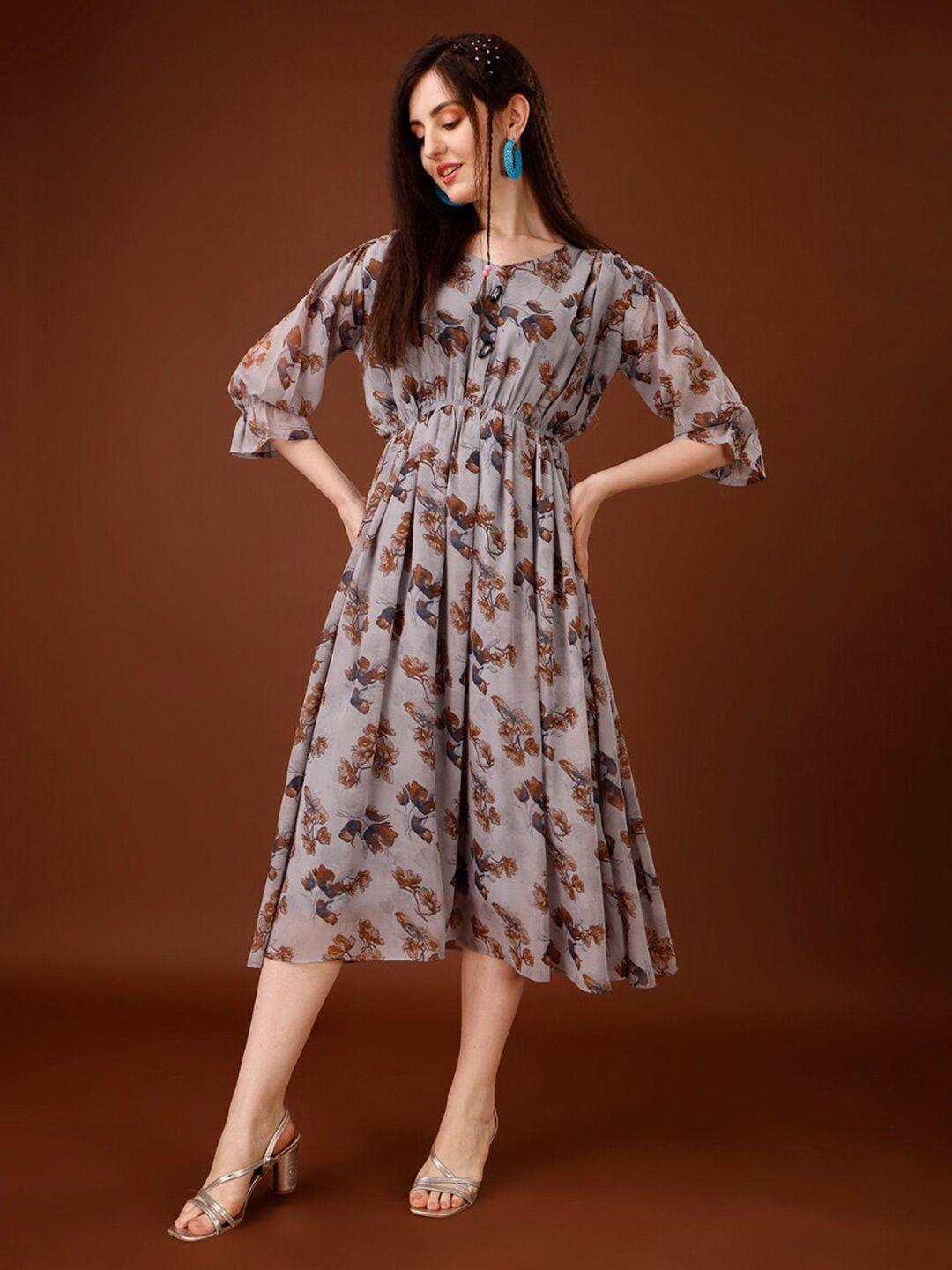 fashion2wear floral printed georgette fit & flare midi dress