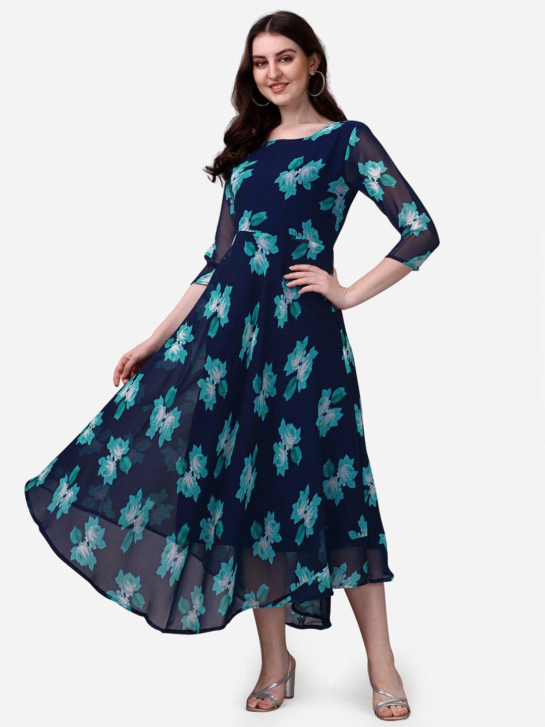 fashion2wear floral printed square neck fit & flare midi dress