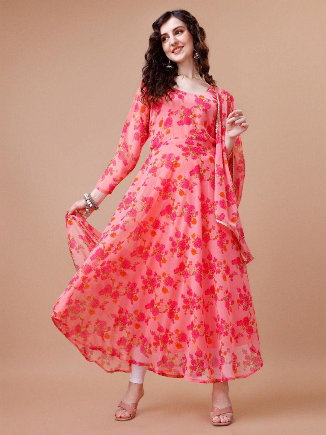 fashion2wear peach-coloured georgette a-line maxi dress