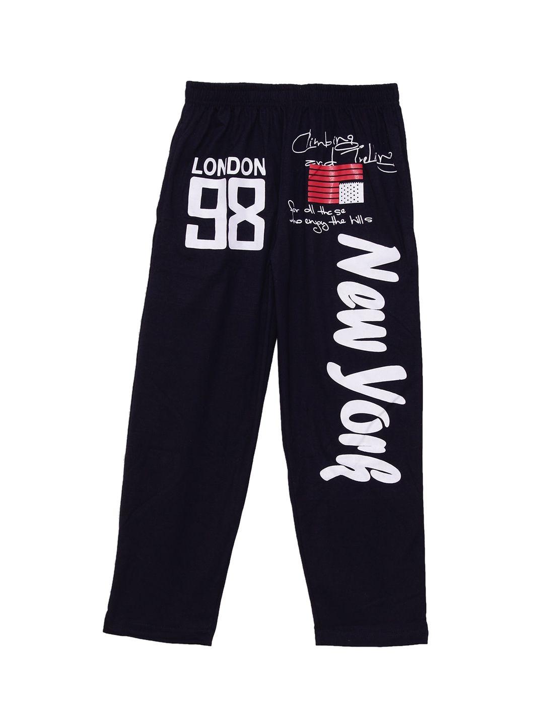 fashionable boys navy blue printed pure cotton track pants