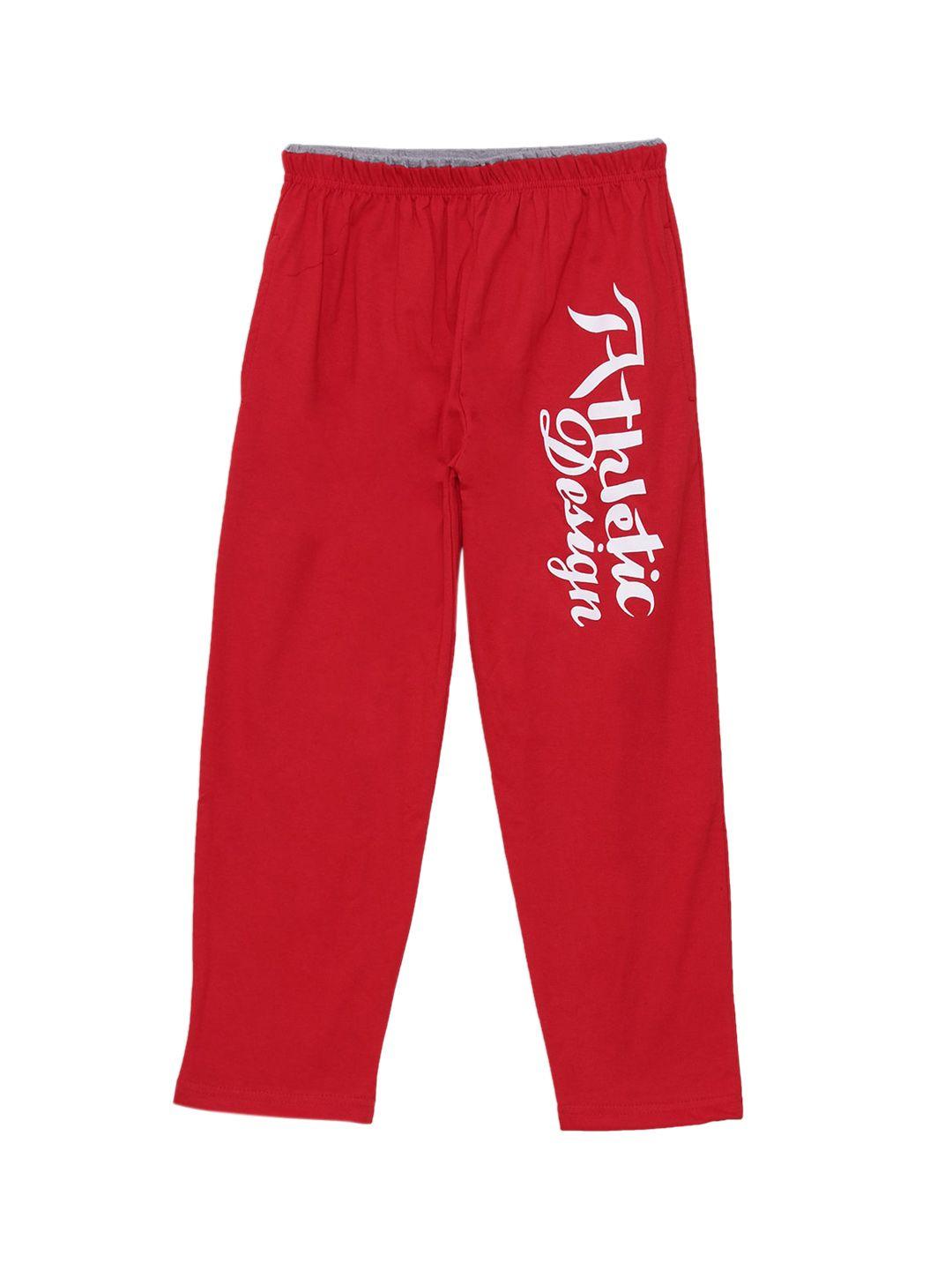 fashionable boys red & white printed cotton track pants