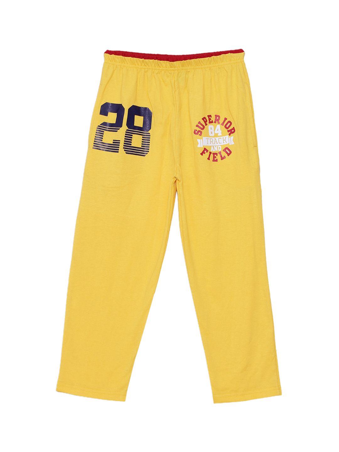 fashionable boys yellow typography pure cotton track pants