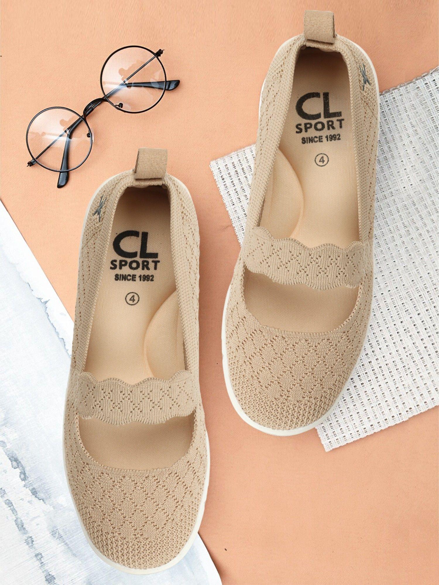 fashionable beige color slip-on ballerinas