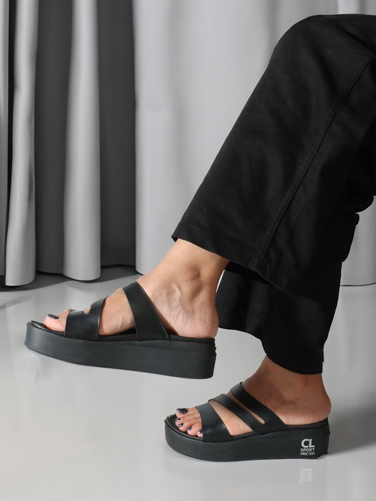 fashionable black color flatform heel comfort sandals