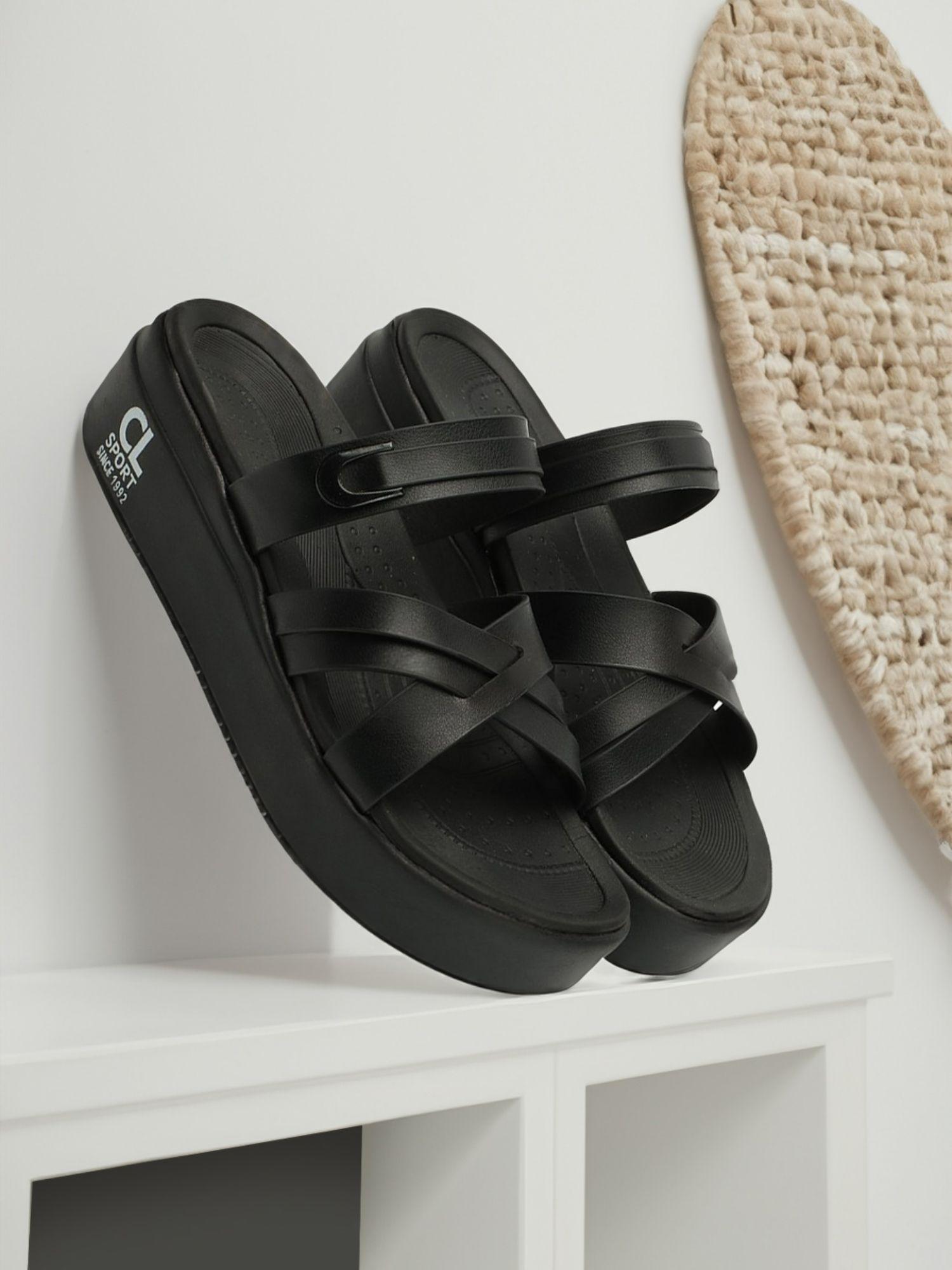 fashionable black color heel comfort sandals