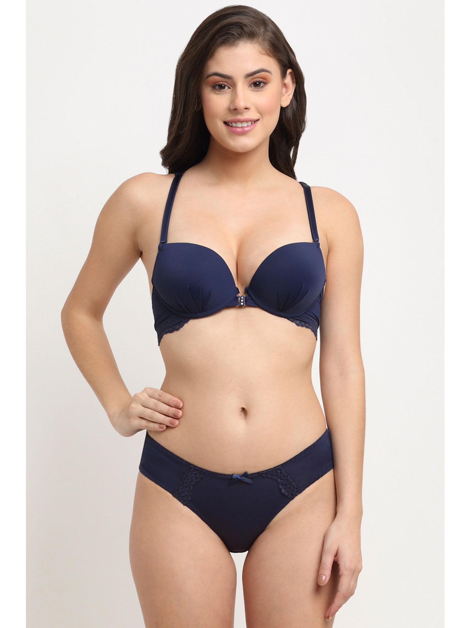 fashionable strings lace lingerie - navy blue (set of 2)