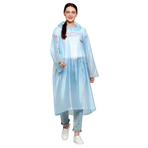 fashionio®-women/girls waterproof pvc women/girls transparent overcoat, freesize raincoat, rain ponchu (transparent) - blue (xl)