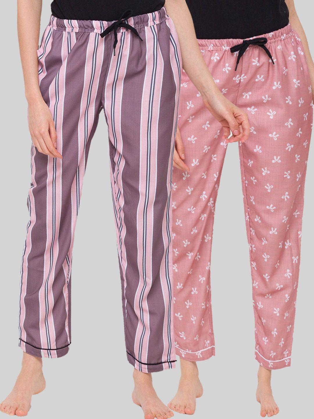 fashionrack woman set of 2 brown & pink striped lounge pants