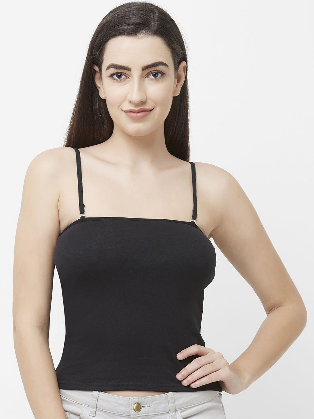 fashionrack women black solid knitted lightly padded camisole 2028