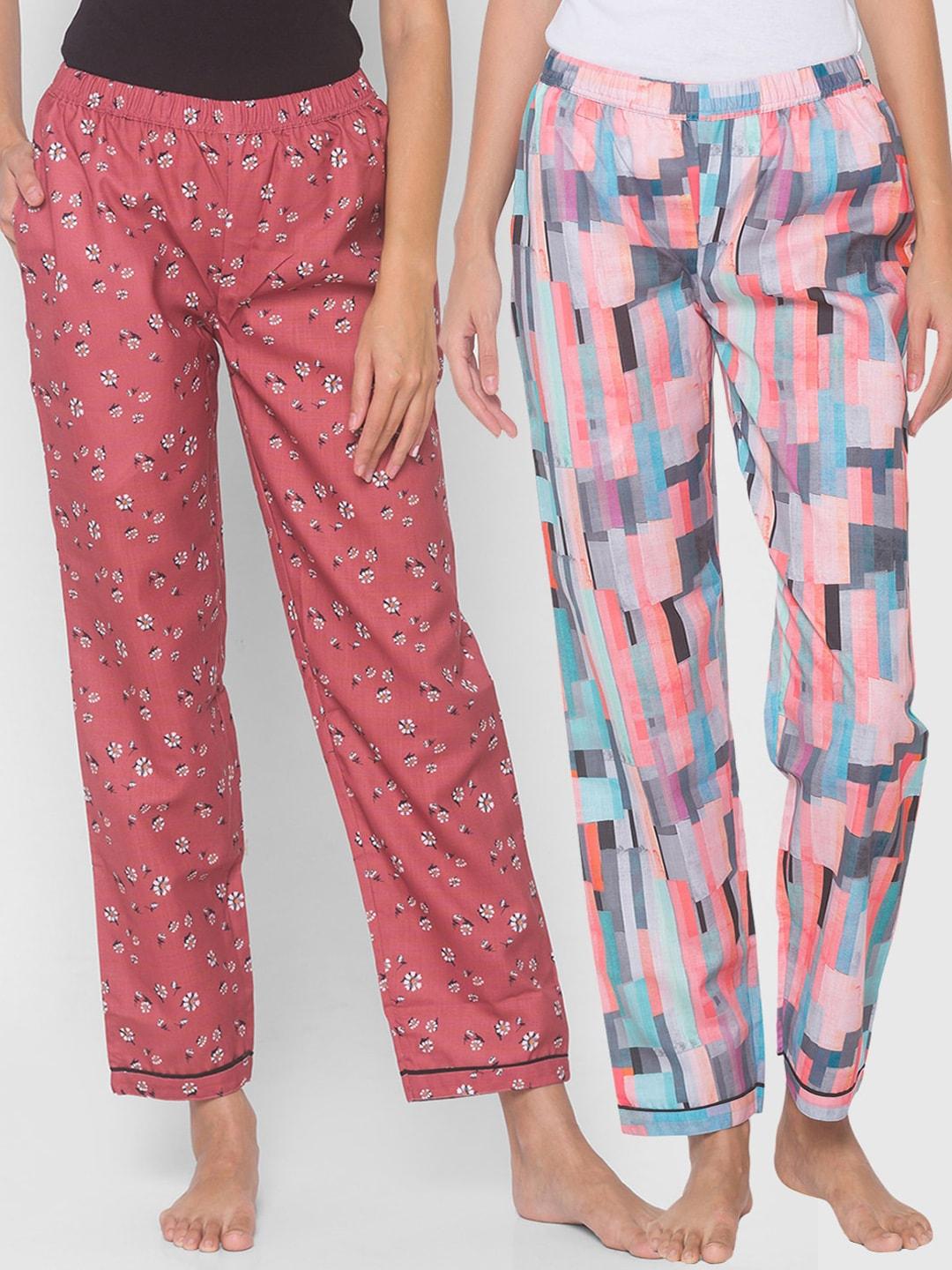fashionrack women multicoloured pack of 2 printed cotton lounge pants