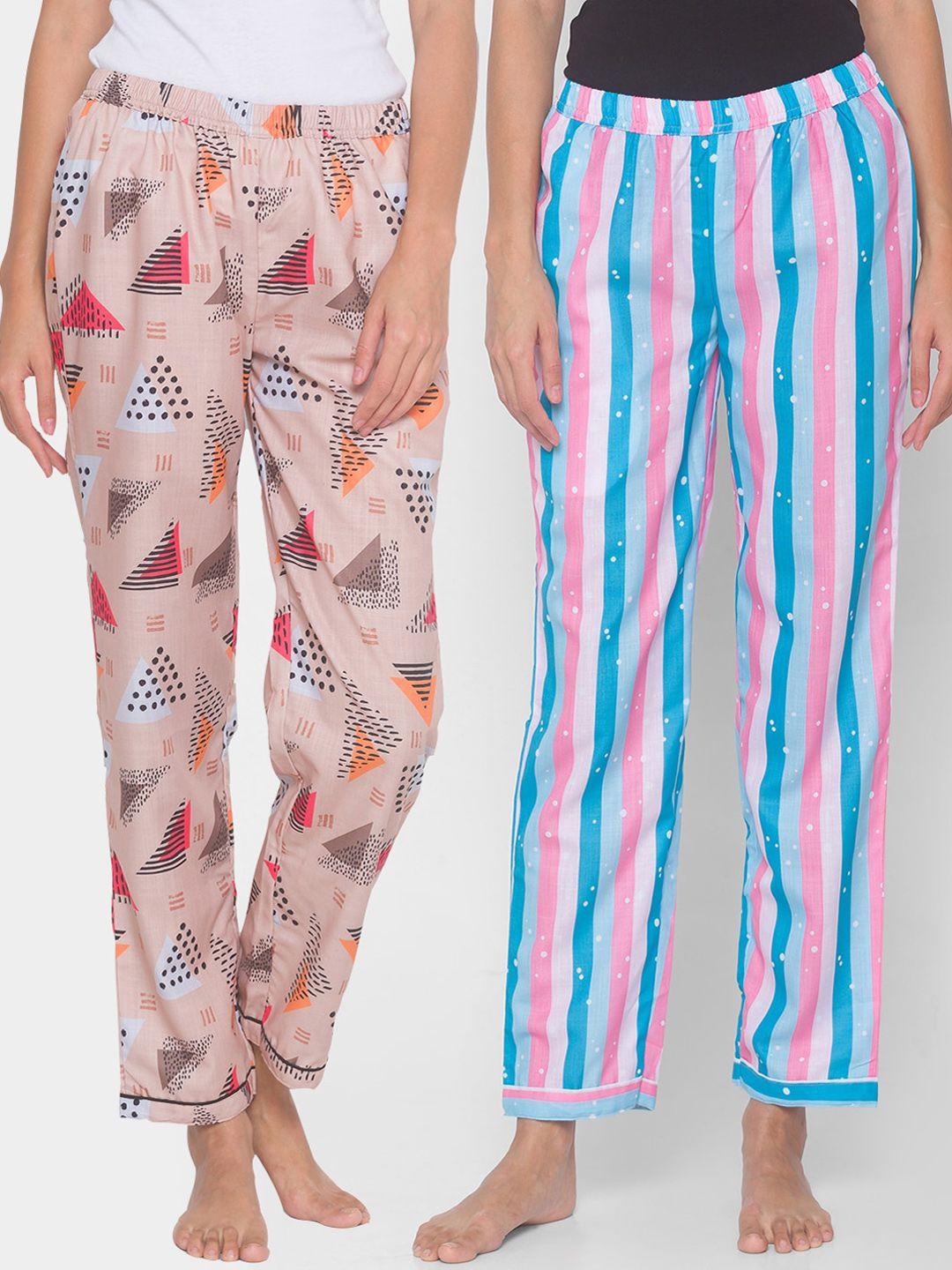 fashionrack women pack of 2 multicoloured printed lounge pants