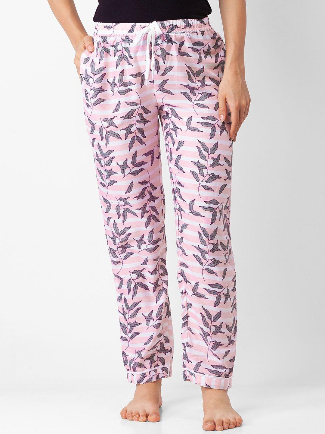 fashionrack women pink printed mid-rise cotton lounge pant