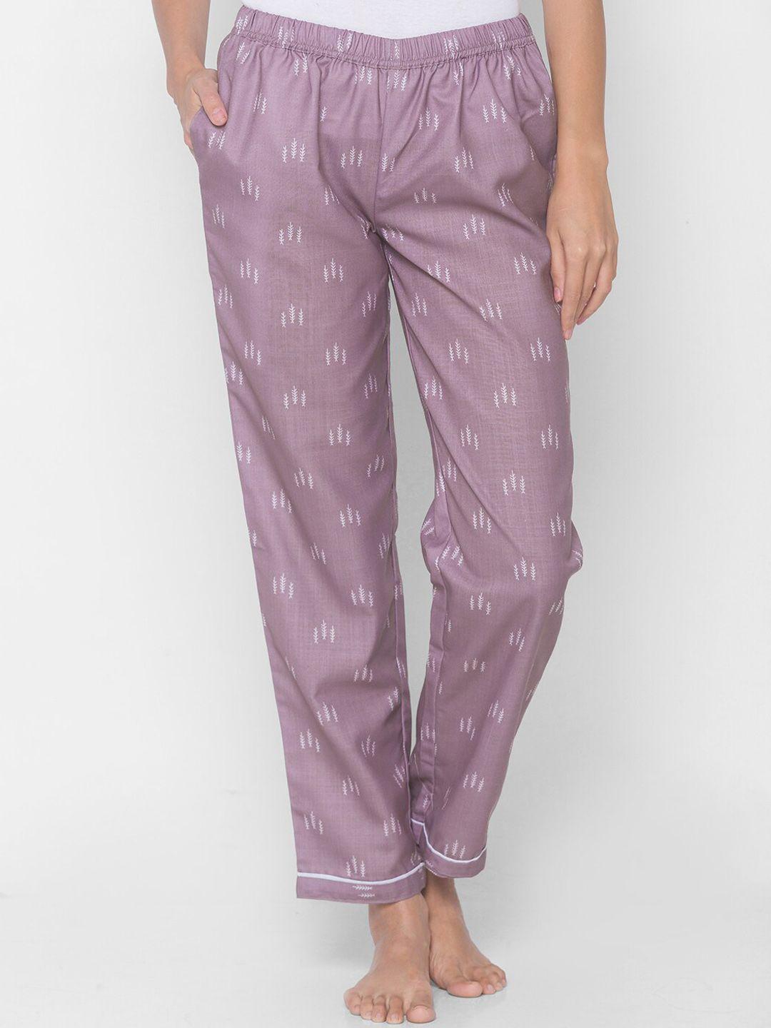 fashionrack women purple cotton printed lounge pants