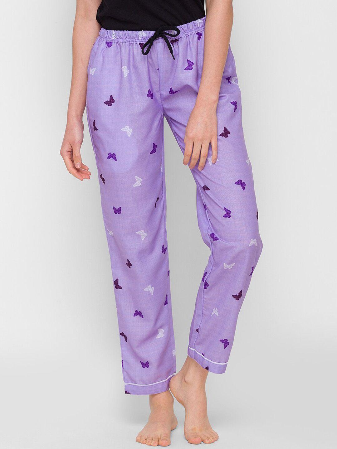 fashionrack women purple printed cotton lounge pants