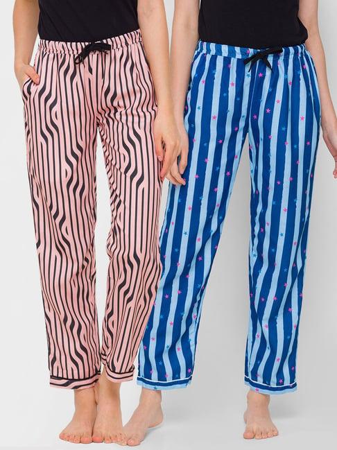 fashionrack beige & blue stripes pyjamas with pocket (pack of 2)