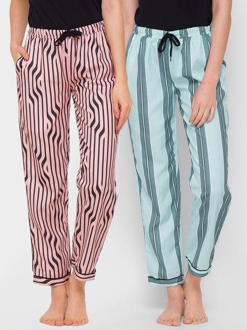 fashionrack beige & blue stripes pyjamas with pocket (pack of 2)