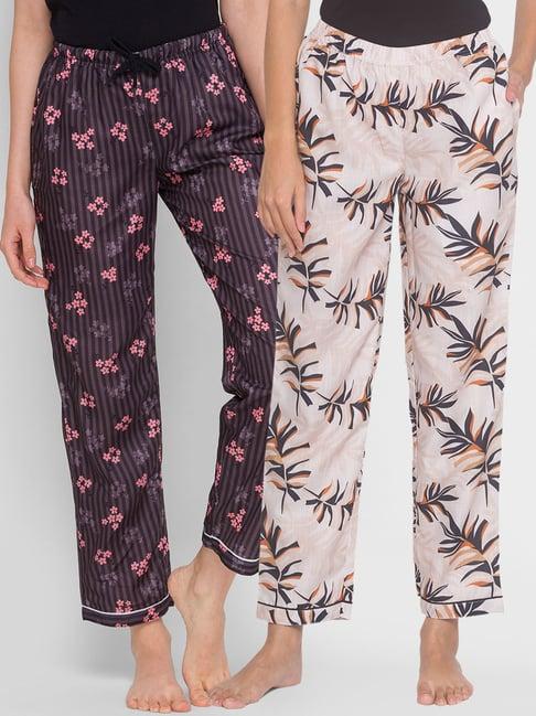 fashionrack beige & brown floral pyjamas with pocket (pack of 2)