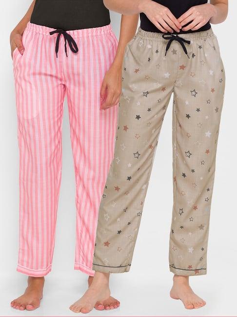 fashionrack beige & pink stripes pyjamas with pocket (pack of 2)