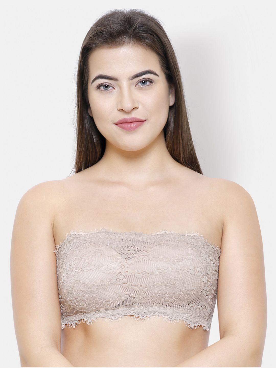 fashionrack beige lace non-wired lightly padded bandeau bra 8043