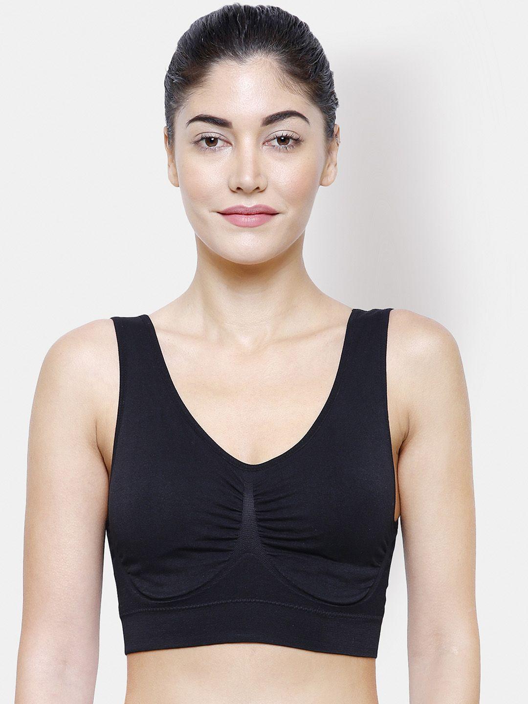 fashionrack black solid non-wired lightly padded sports bra tvblack