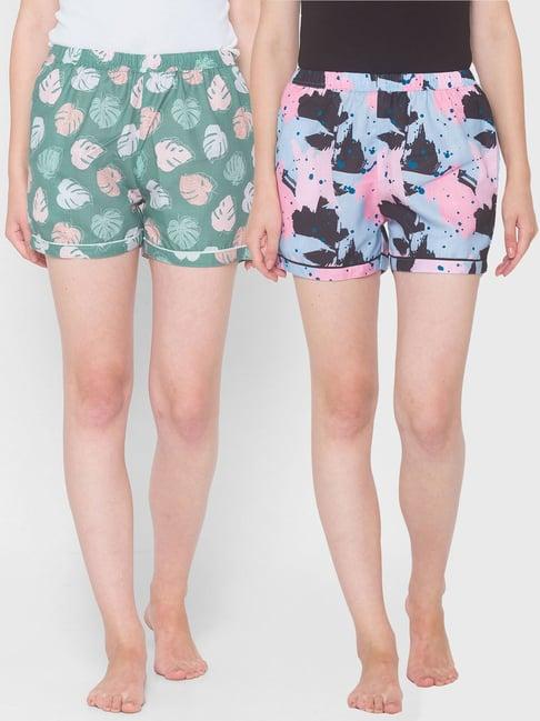 fashionrack blue & green floral shorts with pocket (pack of 2)