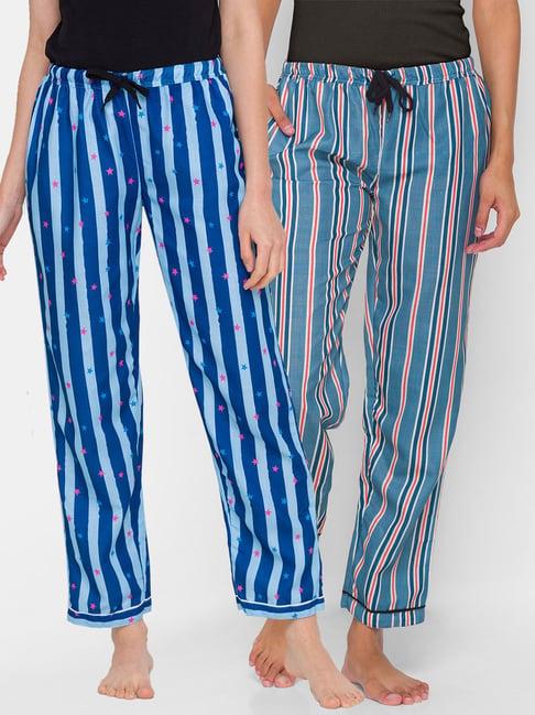 fashionrack blue & navy stripes pyjamas with pocket (pack of 2)