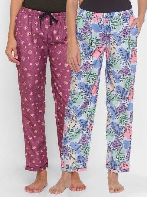 fashionrack blue & purple floral pyjamas with pocket (pack of 2)