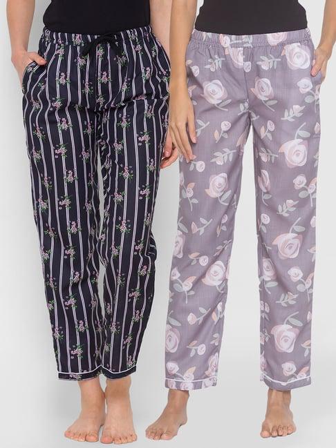 fashionrack brown & black floral pyjamas with pocket (pack of 2)