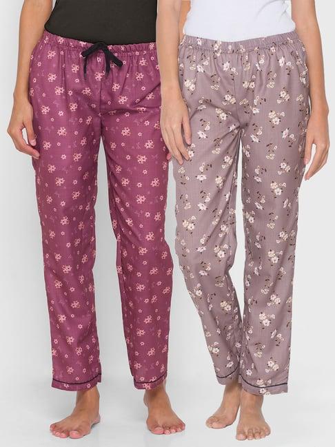 fashionrack brown & purple floral pyjamas with pocket (pack of 2)