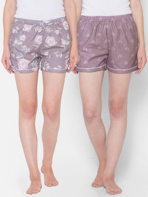 fashionrack brown & purple floral shorts with pocket (pack of 2)