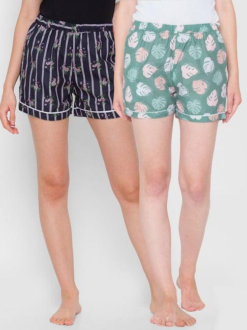 fashionrack green & black floral shorts with pocket (pack of 2)