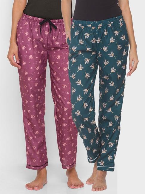 fashionrack green & purple floral pyjamas with pocket (pack of 2)