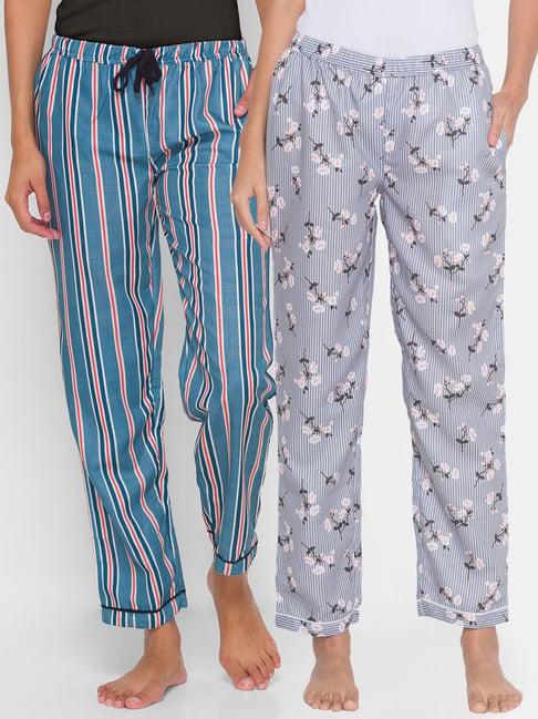 fashionrack grey & navy blue stripes pyjamas with pocket (pack of 2)