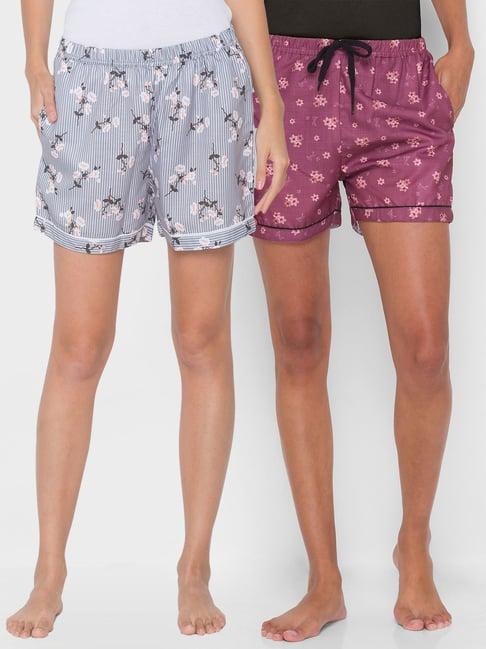 fashionrack grey & purple floral shorts with pocket (pack of 2)